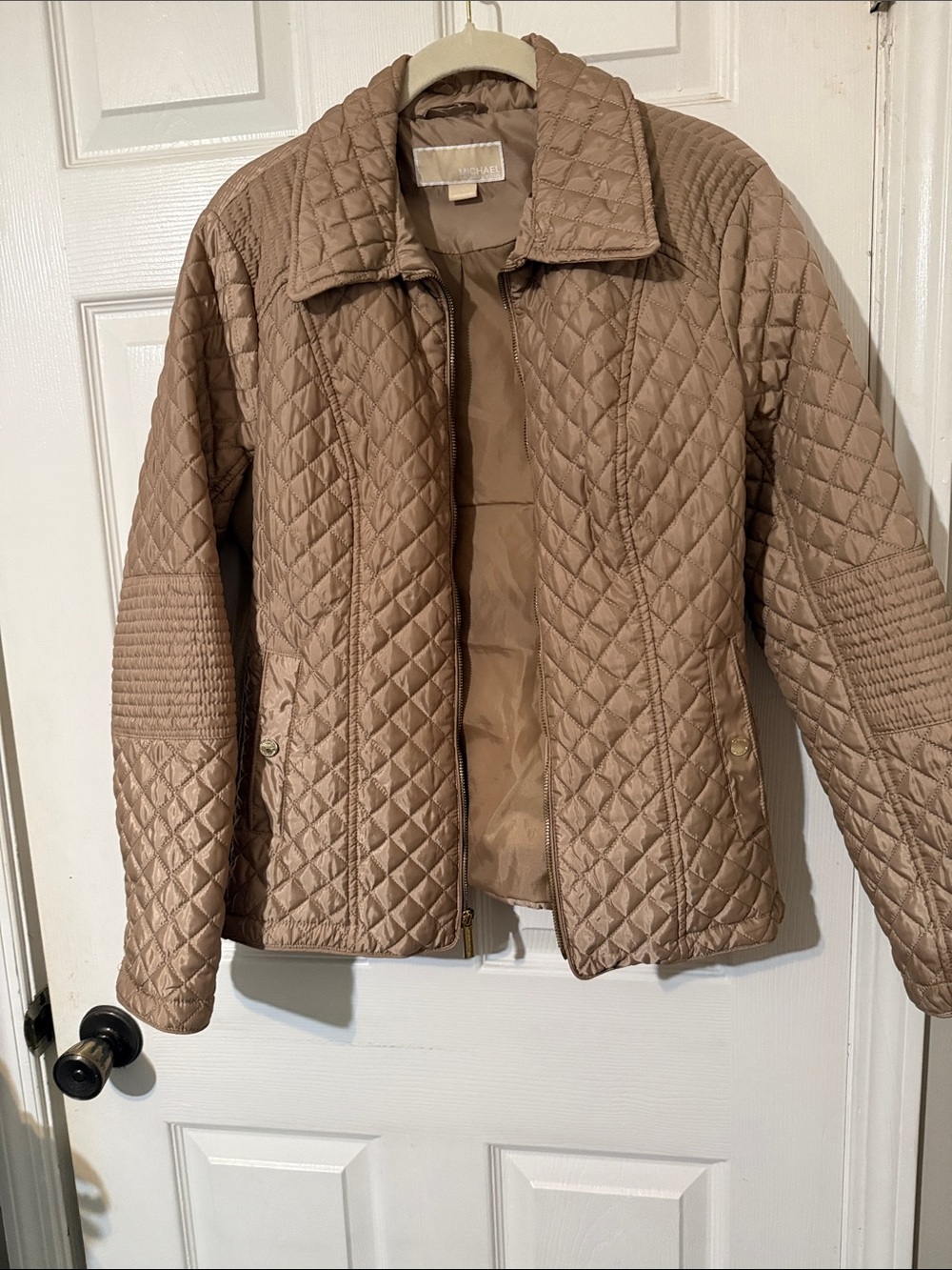 Michael Kors Quilted Puffer Jacket in Taupe Beige